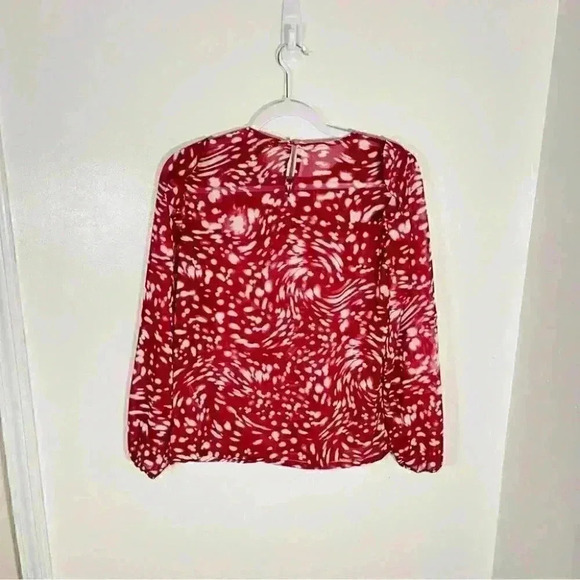 NEW Maje Lipone Swirling Dot Chiffon Ruffle Smock Blouse Preppy French Coastal - Picture 9 of 9